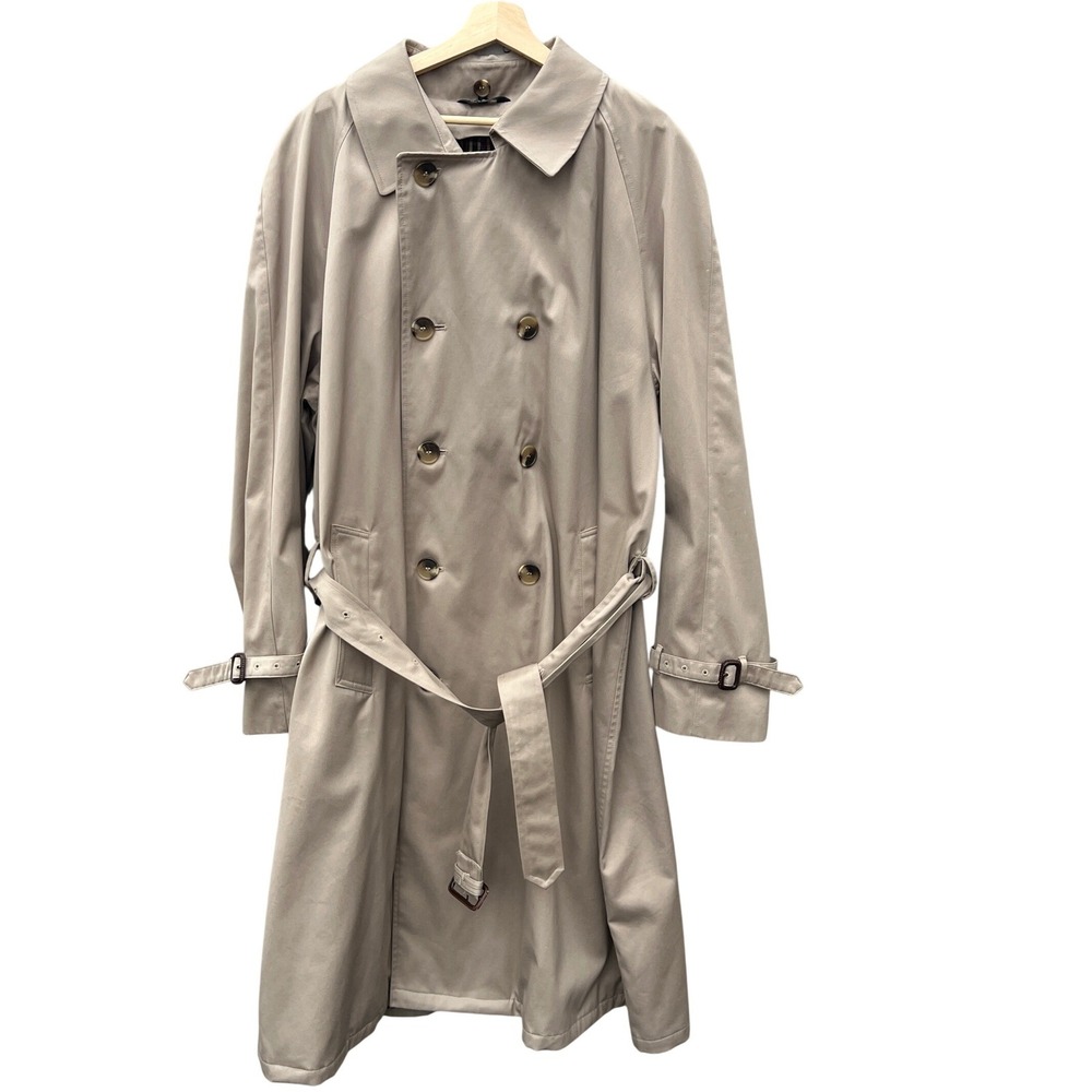 Jos A Bank Mens Tan Double Breasted Trench Coat 48L Water Resistant Old Money